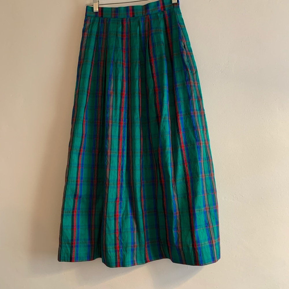 Vintage Raw Silk Plaid David Brooks Maxi Skirt